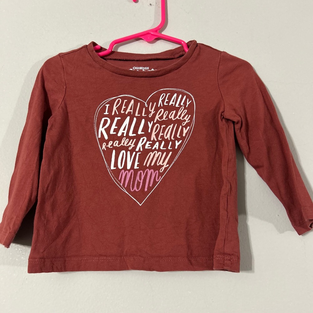 OshKosh Originals Toddler Girls Long Sleeve Shirt 18 Months Brown Heart Love